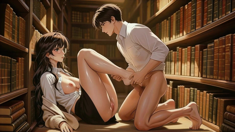 AI-JOE: Glasses Beautiful Woman, the Private Study Session in the Library.super...