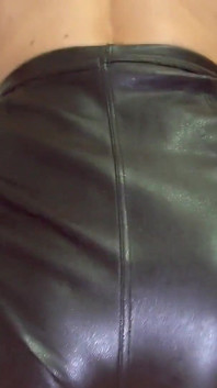 Black Leather Booty Shorts Cum Covered