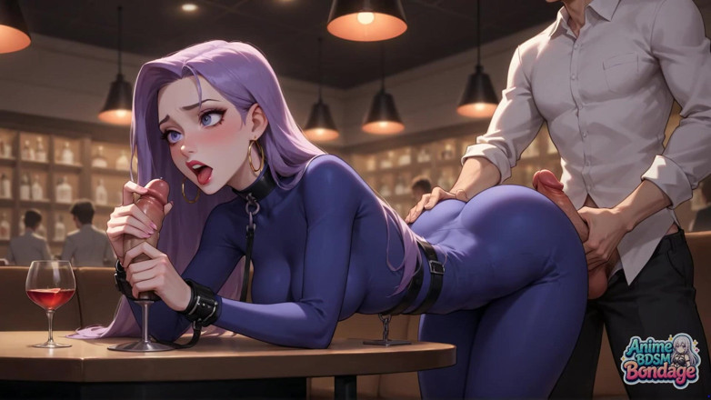 Anime BDSM Bondage: Amarrada delicia com leite com cinta-caralho tripla esguichando prostituta XXX!