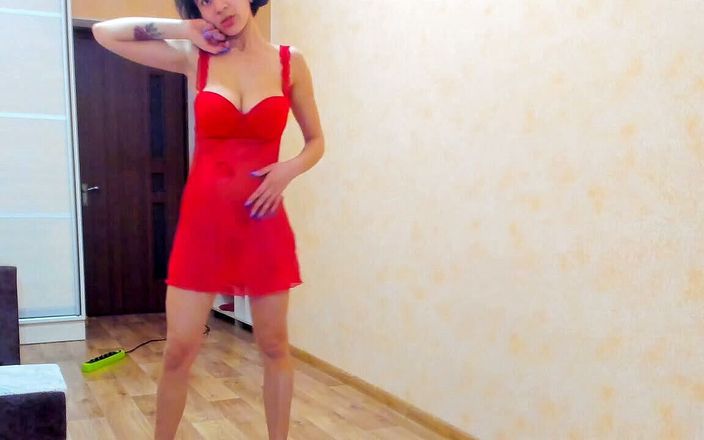 Myla Angel: Hot Striptease in Red Dress and Sportwear