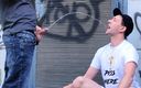 Gay Kink Couple: Outdoor Piss Shower Graffiti Wall