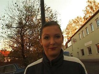 Lucky Cooch: German girl giving an outdoor interview