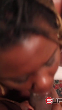 Ebony milf sucks dick with chubby young dumb slut