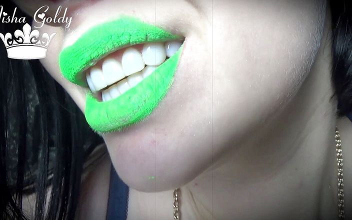 Goddess Misha Goldy: Neon green lipstick slave worship