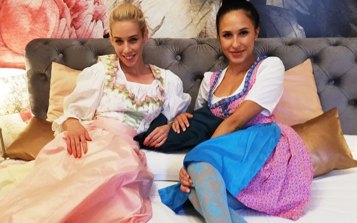 Alpgirls: Muie senzuală lentă în trei cu fete Oktoberfestgirls complet îmbrăcate