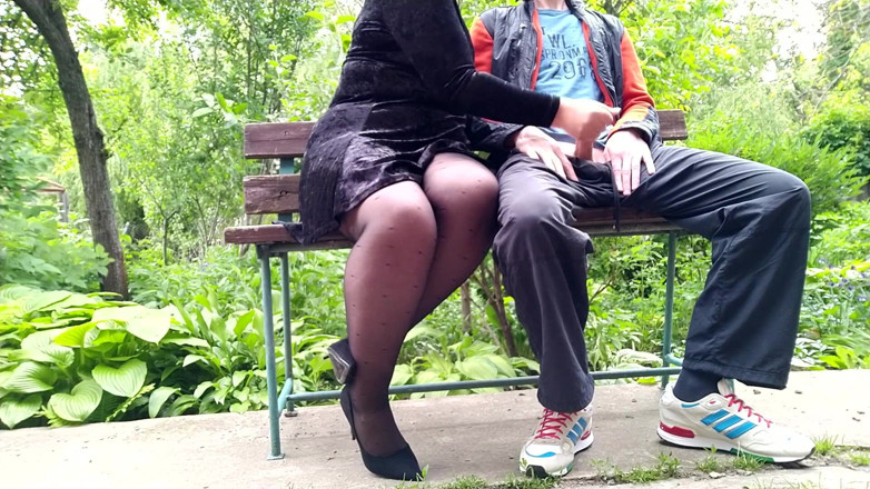 OurFetishLife: Unfamiliar MILF in pantyhose jerked off my cock in the...