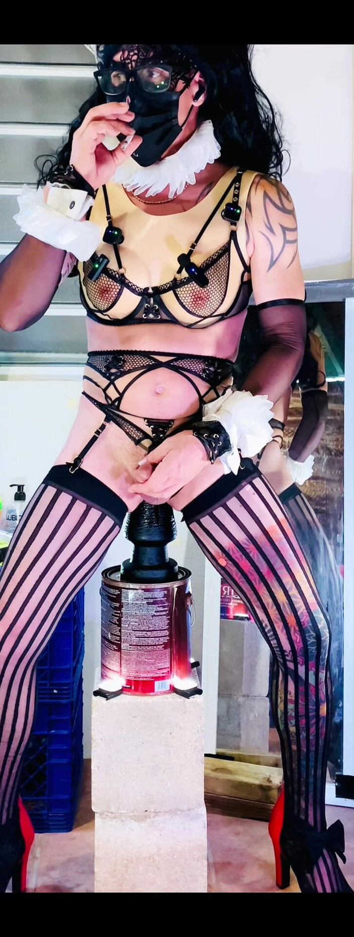 Benito414: Femboy Sexy spodní prádlo Jízda na velkém černém robertku