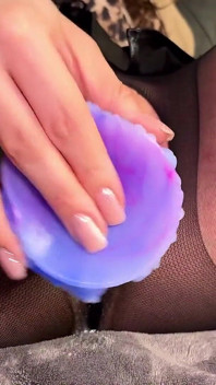 Cute Pussy in Pantyhose Drips with Juices During Anime Dildo Fucking to Powerful Orgasm