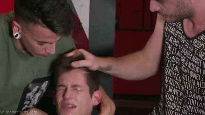 Young Bastards: Young guy wrecked to fuck by rough XL-tops