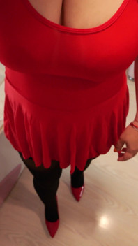 330 Slut in a Red Dress and Stockings Services Your Cock in Different Positions