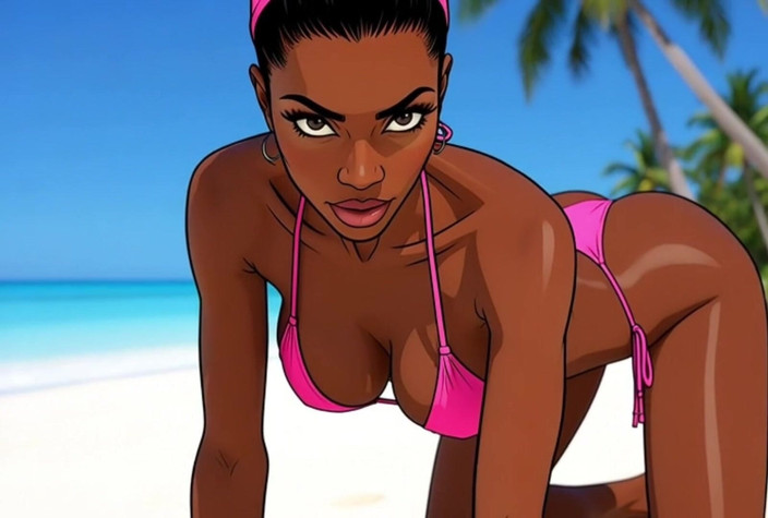 Octopussy Lovers Club: Ebenholz-mädchen Sex Am Strand. Afrikanisches Mädchen. Karikatur. Die Sexysten Mädchen...