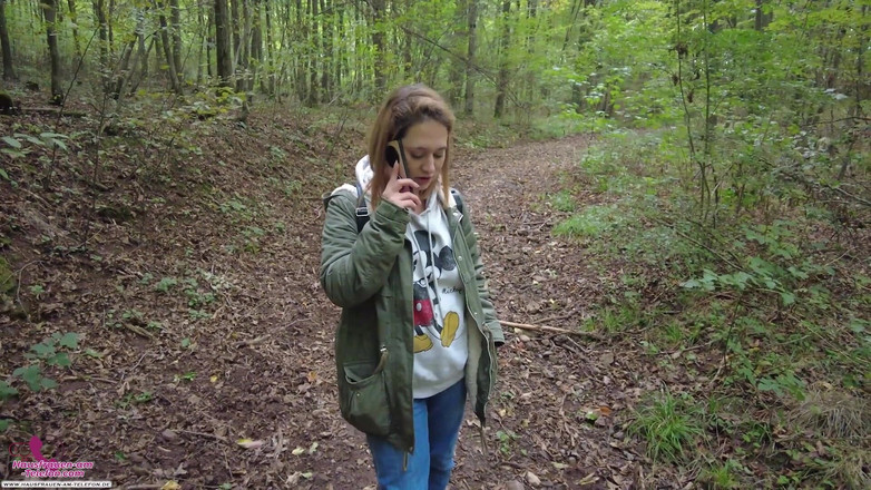 Housewives on the phone: Sexy Slut Couldn't Wait and Plays with Her Tits During...