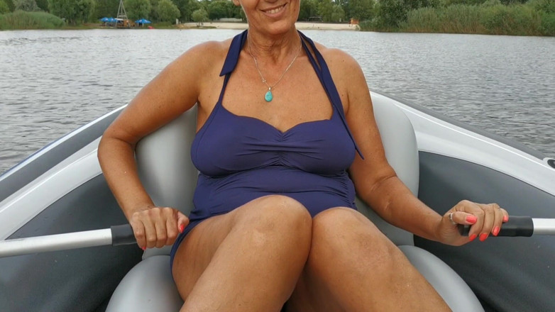 Lukerya: Sexy Old Weekend Housewife in One Piece Swimsuit on Boat