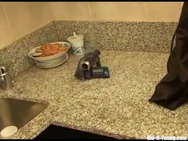 Teen Mega World: Old guy and teen in the kitchen