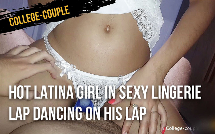 College-couple: Heißes latina-mädchen in sexy dessous, lapdance auf seinem schoß, um...