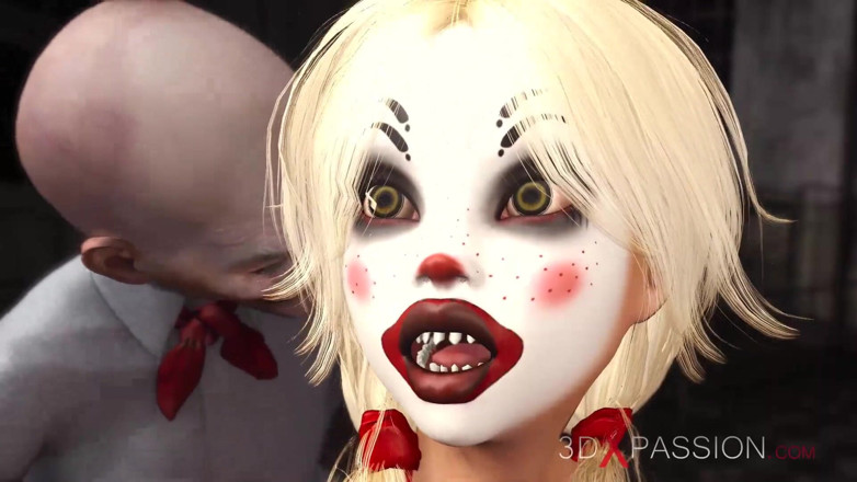 3dxpassion: Joker bangs rough a cute sexy blonde in a clown...