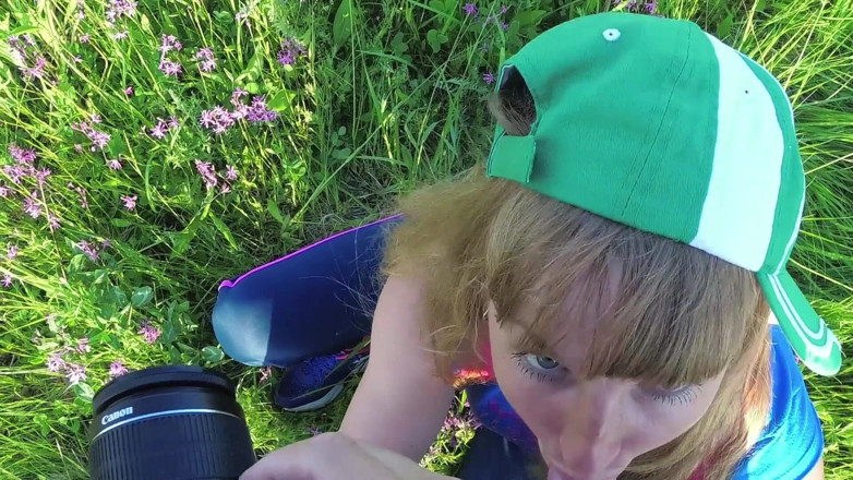 Sasha Bikeyeva: Outdoor. POV. Young cute teenager shy, but sucks cock at...
