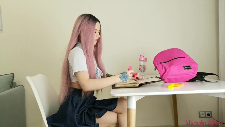 Marcelin Abadir: College girl masturbating with pink toy