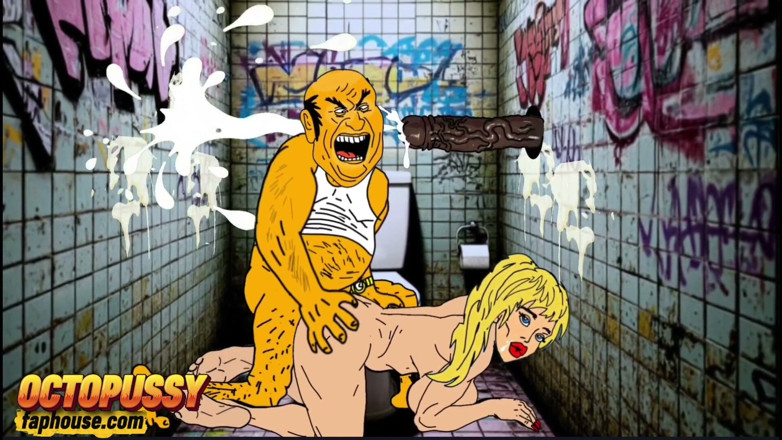 Octopussy Lovers Club: Белая жена сосет большой черный член в грязном публичном туалете. Жена делает минет большому черному члену у глорихола