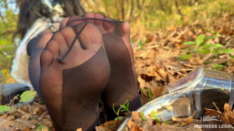 Mistress Legs: Fetišistova past: lesní nymfa v černých punčochách škádlí nohama v podzimním lese (mp4...