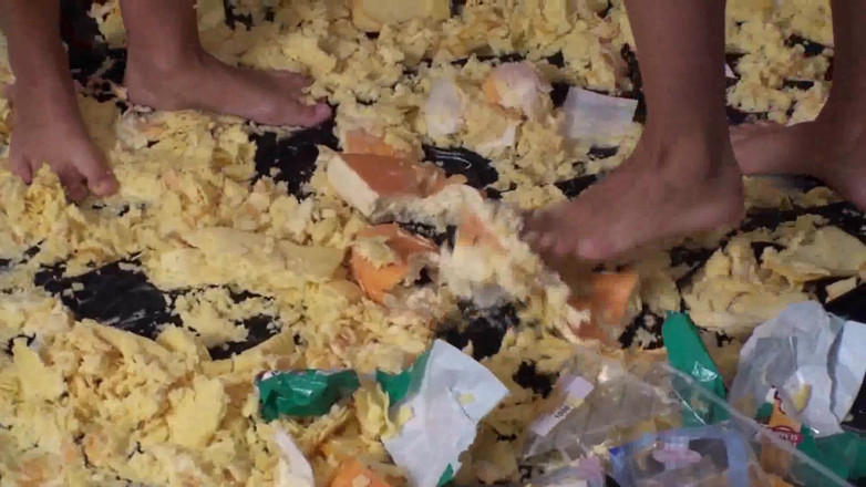 Foot Girls: Sluts Trampling Food in the Living Room