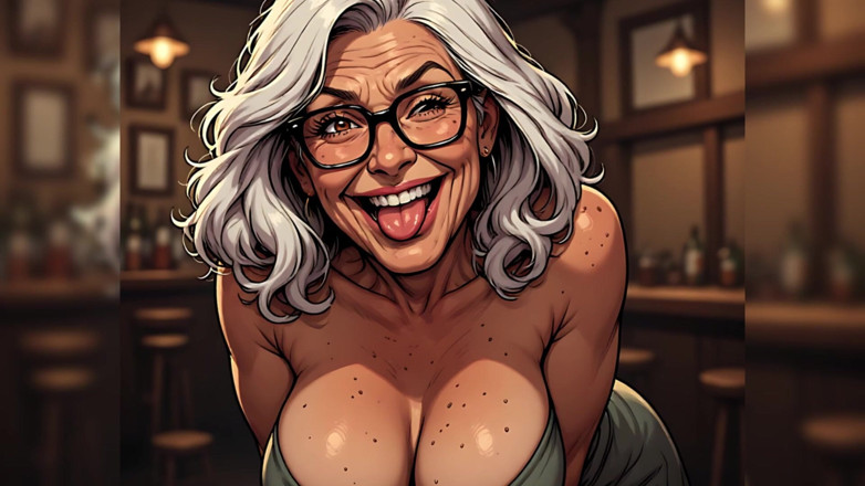 AI Porn: Mature Women in Bar (tits Out Comic Style Art)