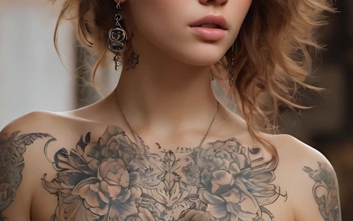 AI Girls: Konstnärlig naken av en vacker ung kvinna med levande tatueringar...
