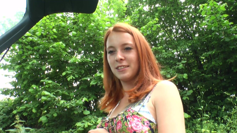 Toy Sluts: Ginger slut fingering and toying her hairy pussy in car