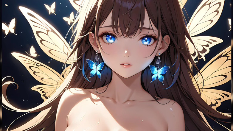 LustRender: Butterfly Radiance si wanita muda cantik dengan sayap bersinar di...