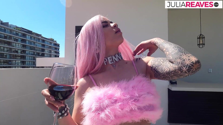 Julia Reaves: Blonde babe gags on a huge cock then rides it...