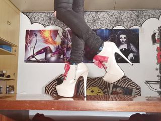 Beth and Joe's kinky store: Walking in my red banded platform boots - Beth Kinky