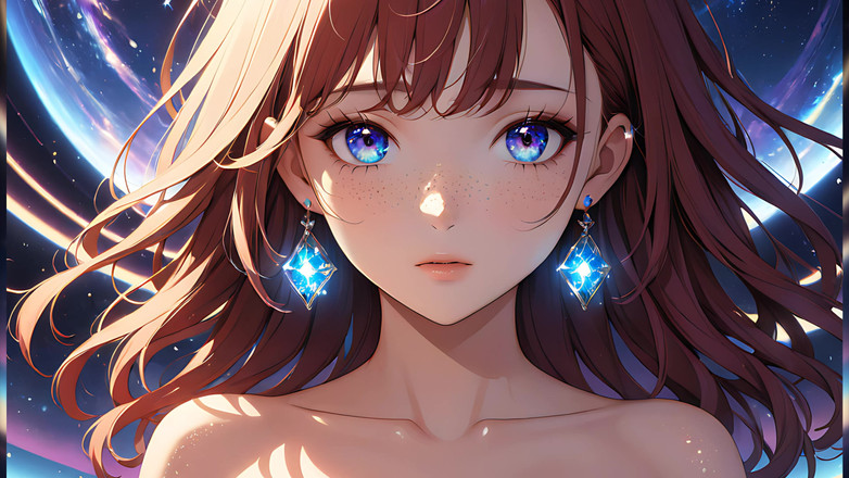 LustRender: ヴォイドゲイザー:きらめく宇宙のそばかすを持つ美しい若い女性