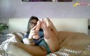 Trans and Cross-Dressers Feet: Tranny Irene Aoki pleasing herself, licking feet, footjob on dildo