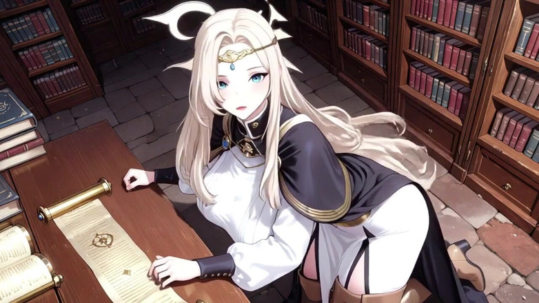 Tay Swift X: Languid Reading in a Gothic Library, White Robe and Red...