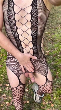 Teen boy wearing sexy slut outfit in the forest, part 2
