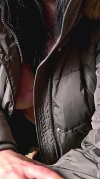 Glossy Fur Hood Downjacket. Deepthroat, Spit Play, Riding and Cum Dripping on My Coat