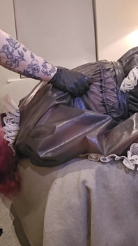 Miss Ruby Pvc Domme Throatfucks Sissy Maid with Huge Black Strap-on, Sph, Face Slapping with Dildo