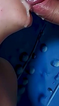 Cum Stream Fills Mouth. Lot Cum Flows From Mouth.
