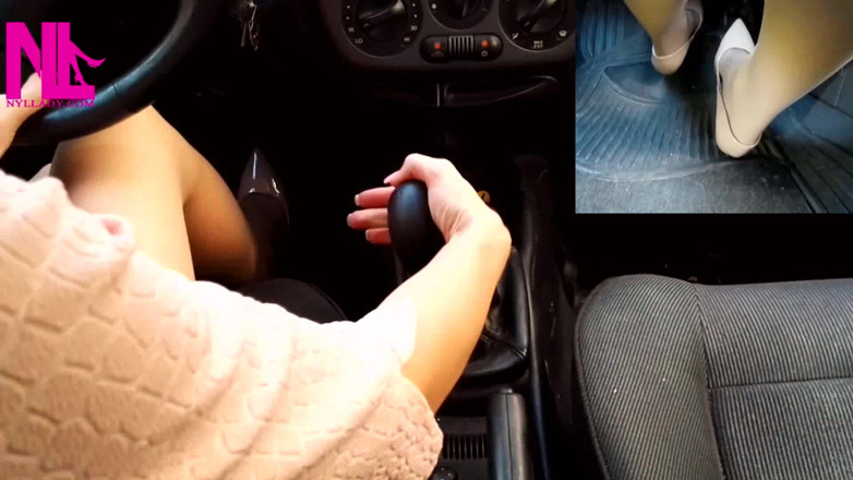 Nyllady: Sensual Driving in Nude Gianvito Rossi's Pumps and Handjobbing My...