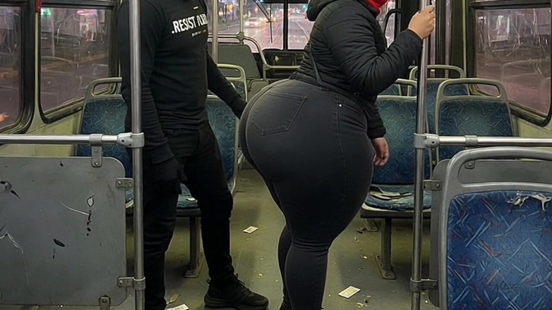 Animate golden: Big Ass Girl in Pink Leggings on the Bus Strips...