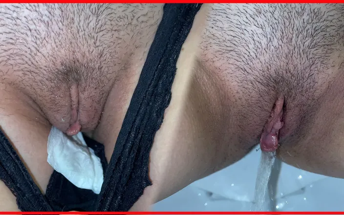 Erect Dick: Unshaven Pussy Pissing Compilation with a Pad! POV!
