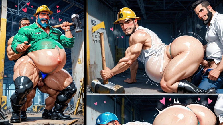 Trans-Men FTM Hentai: Chubby, Pregnant Trans Man Getting Fucked by His Construction Coworkers....