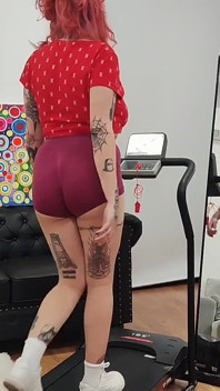 Treadmill Chubby Girl Exersices Short Tights Big Ass