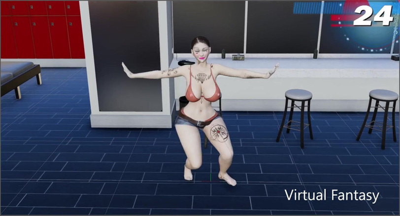 Virtual fantasy studio: Grote borsten en reet 3D sexy meisje met kleur tatoeage strippen...