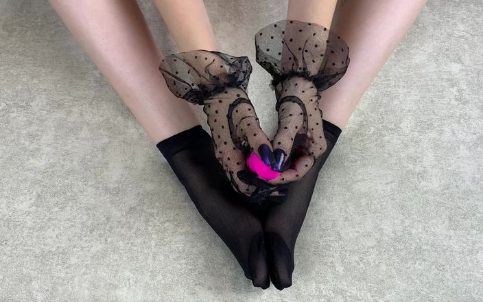 Gloria Gimson: Solo Foot Fetish Caressing in Black Nylon Socks with My...