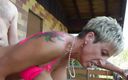 German Amateur: Tattooed mature gets cum on big boobs after fucking outdoors