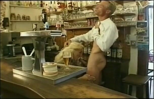 European Classics: Blonde beauty blowing dick in the bar