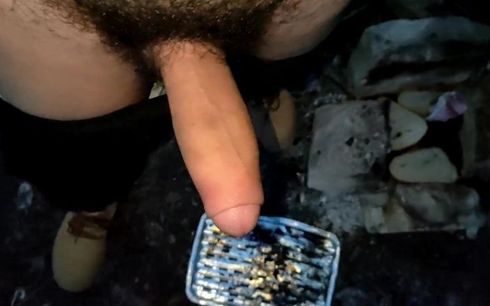 Idmir Sugary: Piss with Erection and Cum on Food Into Firepit Outdoor