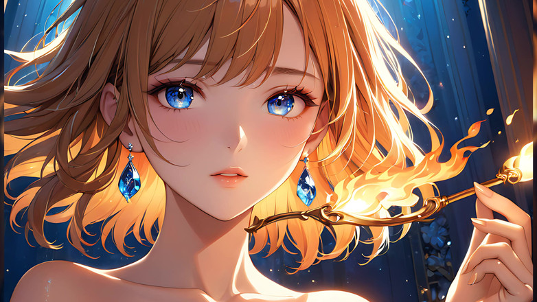 LustRender: Ember Kiss: o tânără frumoasă aprinsă de o flacără mică