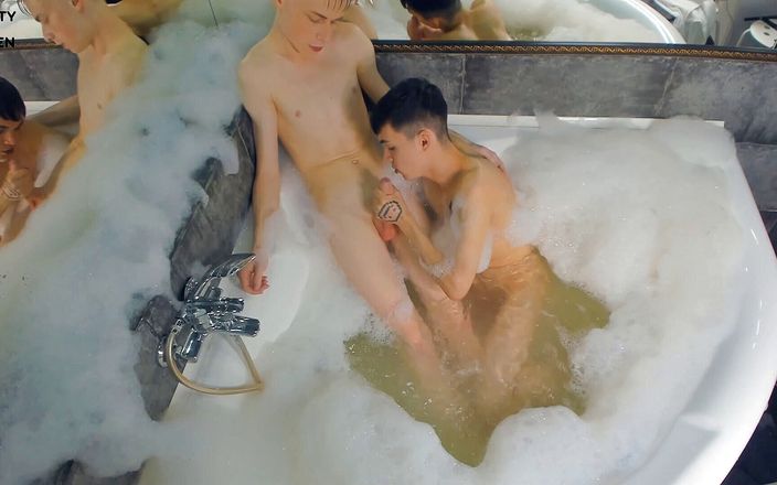 Matty and Aiden: Teenagers Matty and Aiden have fun in jacuzzi